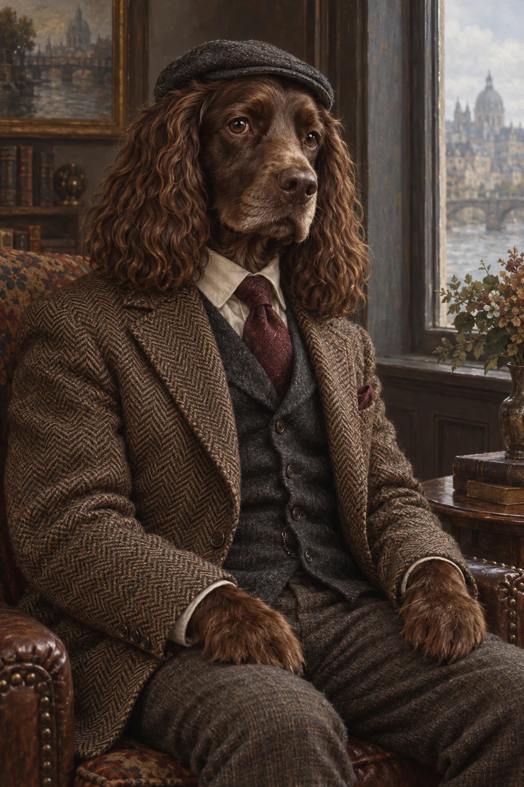 The Tweed Gentleman — illustrative pet portrait cover