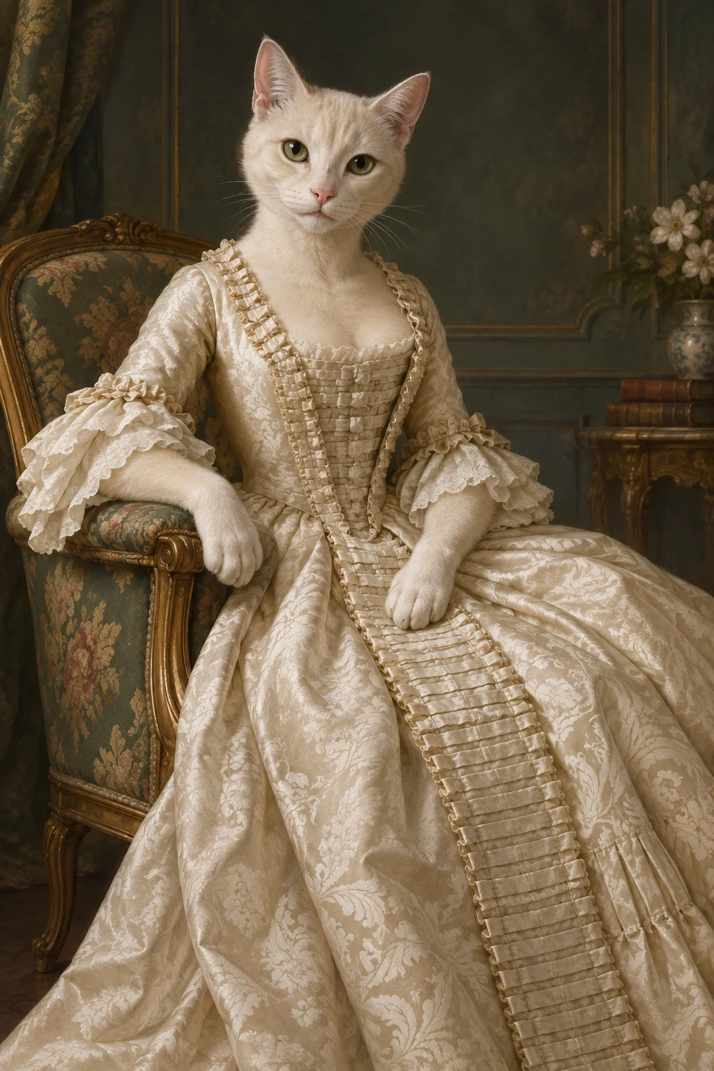 The Champagne Lady — illustrative pet portrait cover